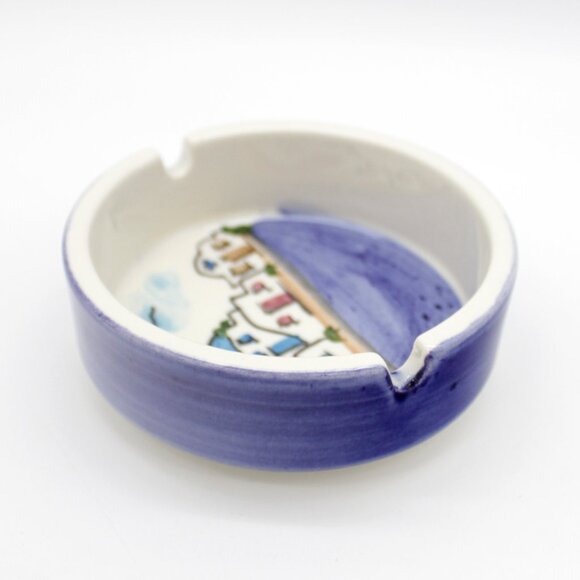 Vintage 4" Greece Landscape Hand Painted Ceramic Ashtray, Souvenir Dish - Picture 4 of 5